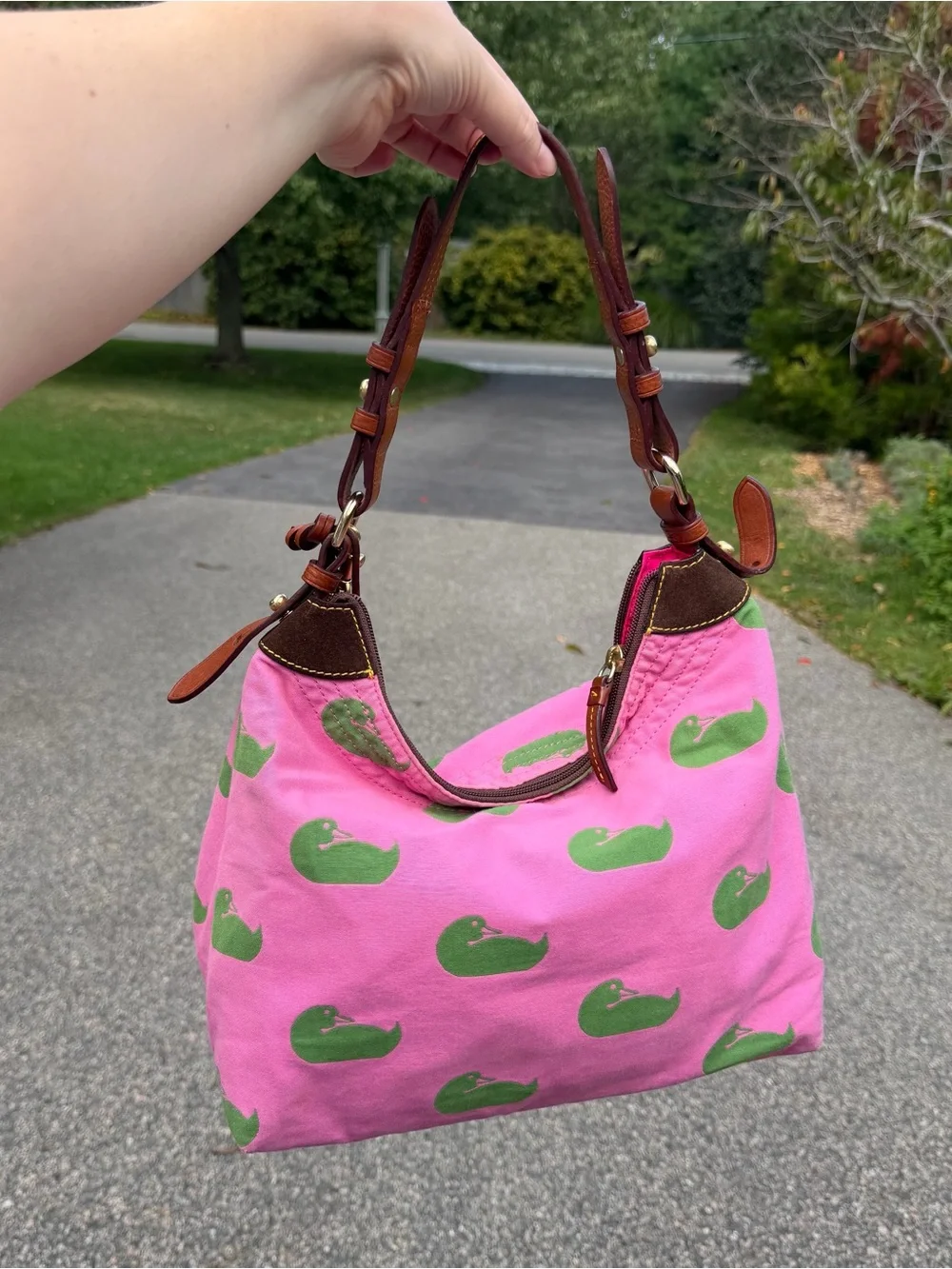 Y2K Dooney & Bourke Preppy Barbie Pink Hobo Shoulder Bag w Ducks & Charm